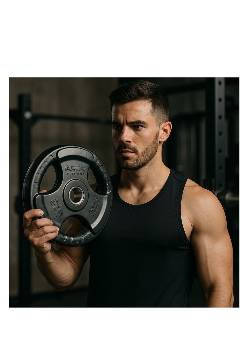 أكسوكس لوح وزن مطاطي من Axox Fitness 5 كجم - حديد الزهر المتين، قبضة مزخرفة، قالب دقيق، وتصميم صديق للأرضية  - Image 2