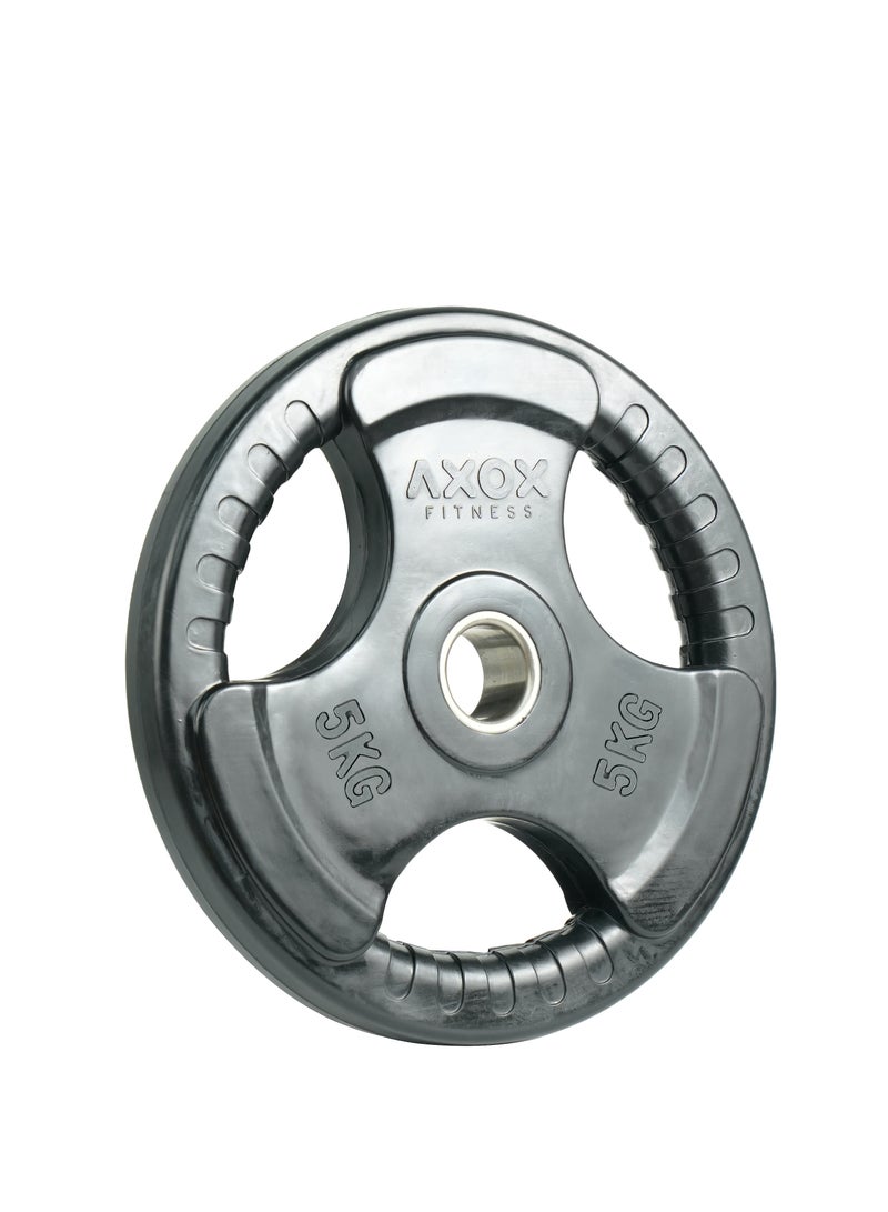 أكسوكس لوح وزن مطاطي من Axox Fitness 5 كجم - حديد الزهر المتين، قبضة مزخرفة، قالب دقيق، وتصميم صديق للأرضية  - Image 3