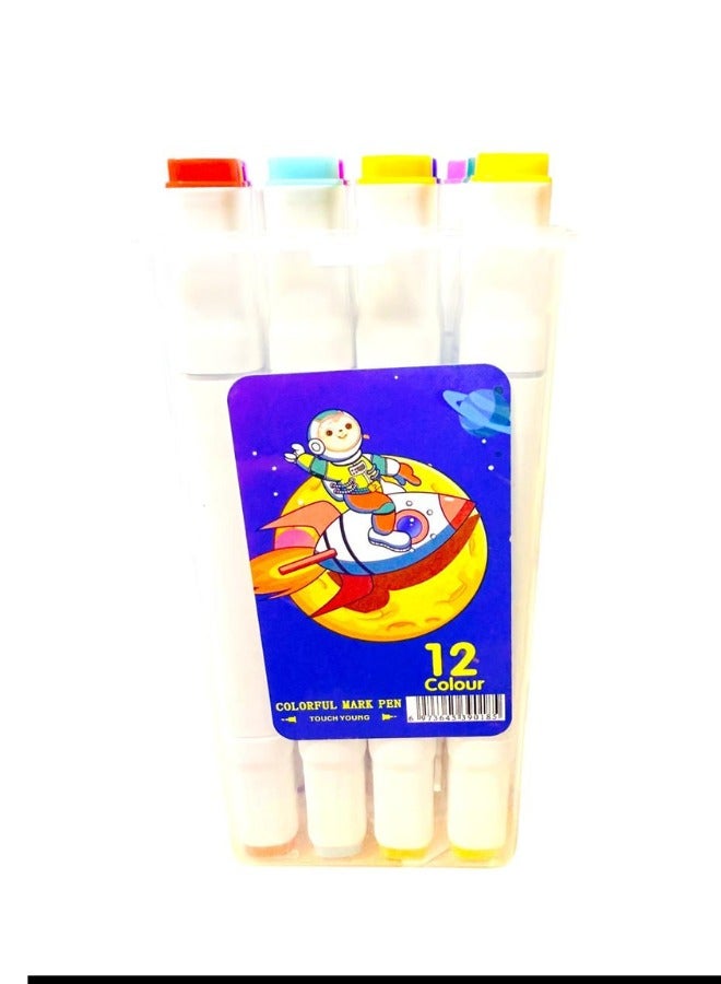 مجموعة ‎اقلام ماركر ملونة مزدوجة الرأس عالي الجودة من 12 لون - متعددة الألوان ‎أقلام ماركر مزدوجة بحبر بأساس كحولي و مجموعة من 12 قلم-12 متعددة الألوان - Image 2