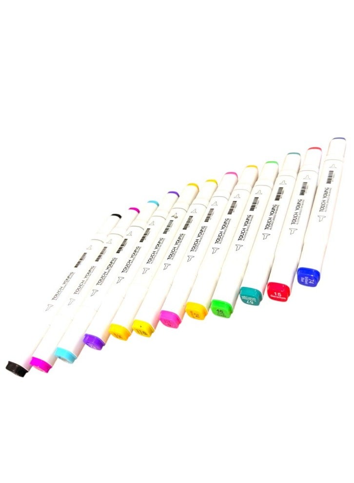 مجموعة ‎اقلام ماركر ملونة مزدوجة الرأس عالي الجودة من 12 لون - متعددة الألوان ‎أقلام ماركر مزدوجة بحبر بأساس كحولي و مجموعة من 12 قلم-12 متعددة الألوان - Image 3