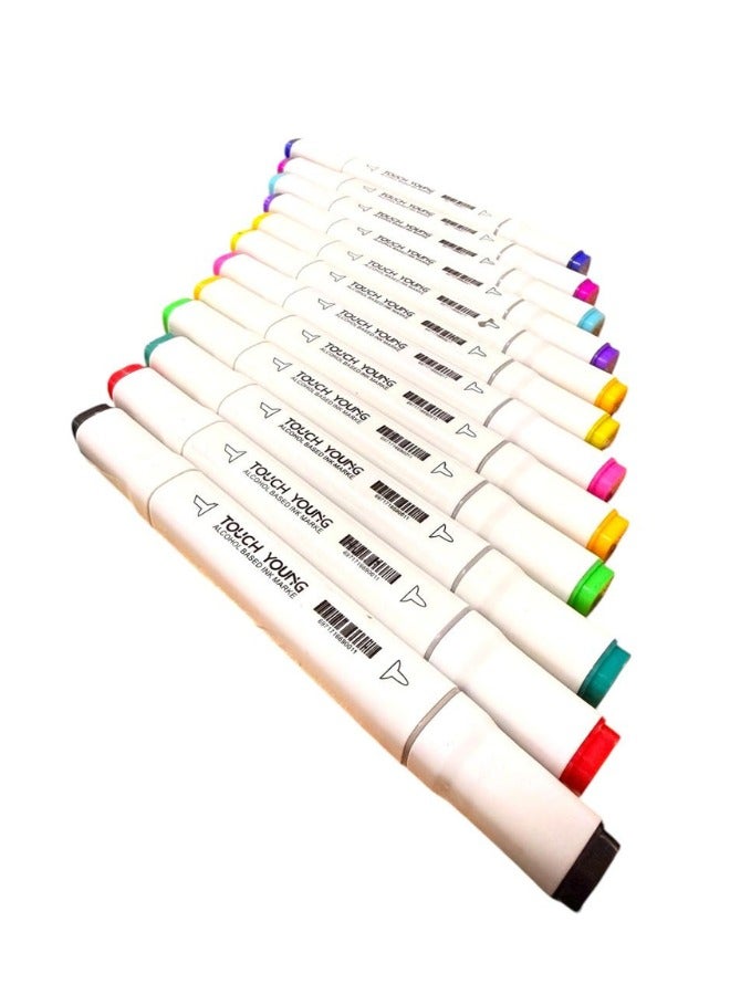 مجموعة ‎اقلام ماركر ملونة مزدوجة الرأس عالي الجودة من 12 لون - متعددة الألوان ‎أقلام ماركر مزدوجة بحبر بأساس كحولي و مجموعة من 12 قلم-12 متعددة الألوان - Image 4