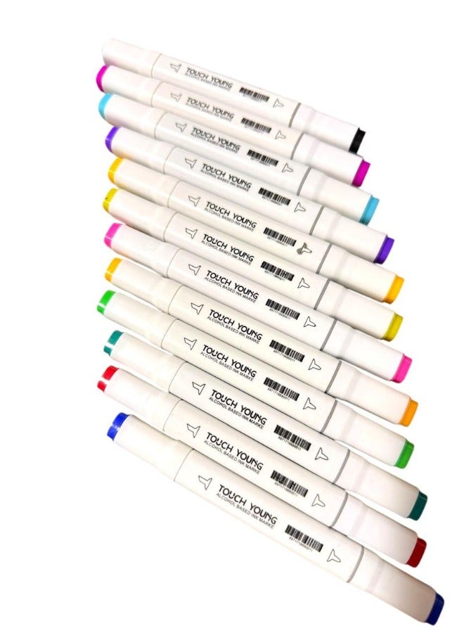 مجموعة ‎اقلام ماركر ملونة مزدوجة الرأس عالي الجودة من 12 لون - متعددة الألوان ‎أقلام ماركر مزدوجة بحبر بأساس كحولي و مجموعة من 12 قلم-12 متعددة الألوان - Image 5