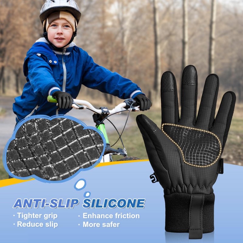 Sukeen Kids Winter Warm Gloves for Boys Girls Windproof PU Cold Weather Gloves Aged 4-14 Anti-Slip Gloves for Cycling Outdoor - Image 4