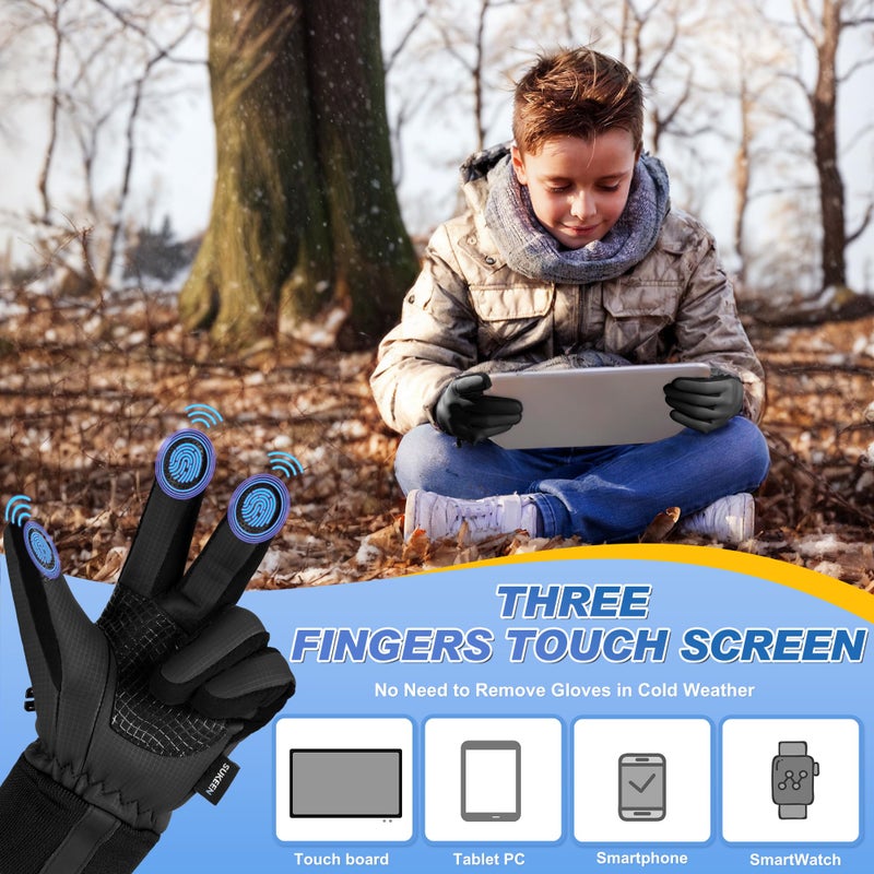 Sukeen Kids Winter Warm Gloves for Boys Girls Windproof PU Cold Weather Gloves Aged 4-14 Anti-Slip Gloves for Cycling Outdoor - Image 5