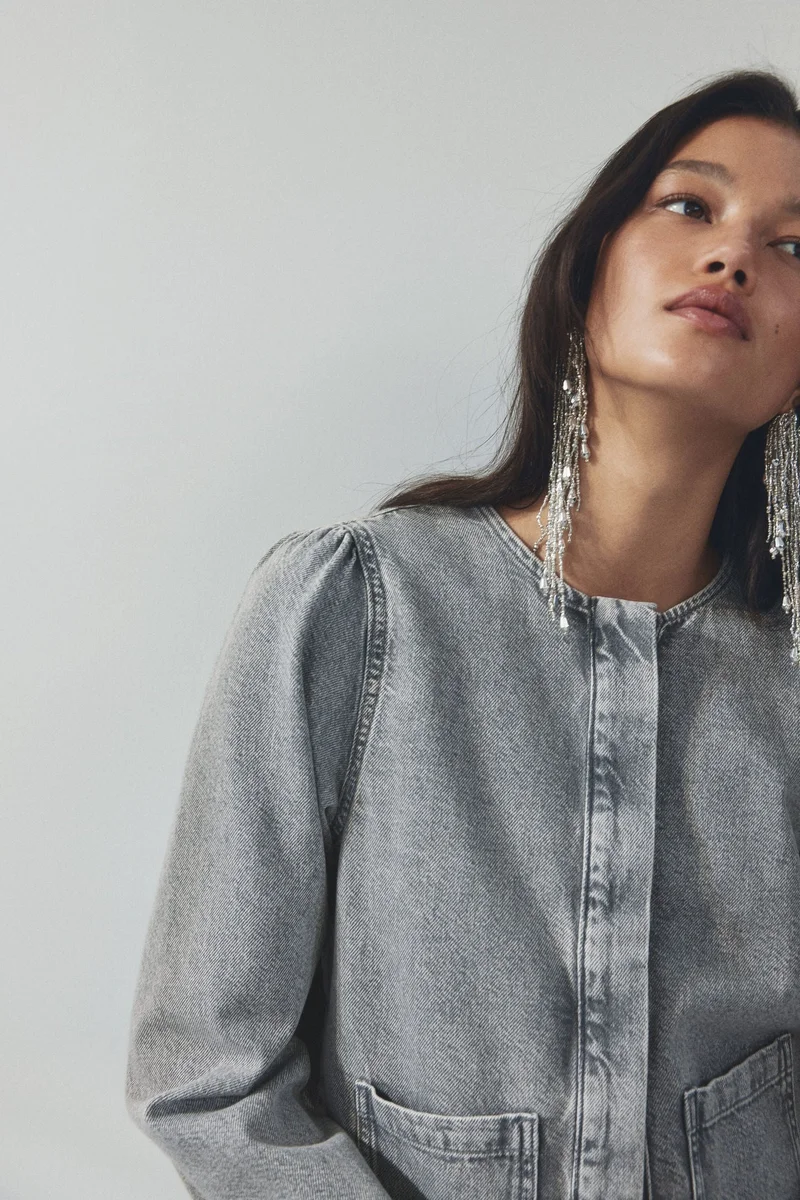 اتش اند ام جاكيت دنيم بأكمام منفوخة