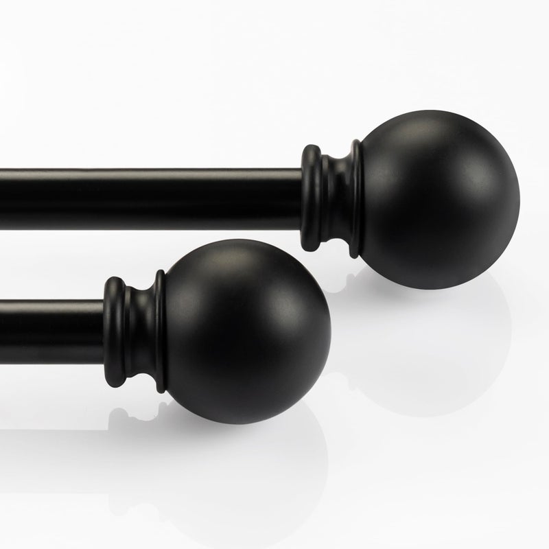 Deco Window 2 Pack Black Curtain Rods for Window 28 to 48 Inch 58 Inch Diameter Drapery Pole with Ball Finial Modern Adjustable Heavy Duty