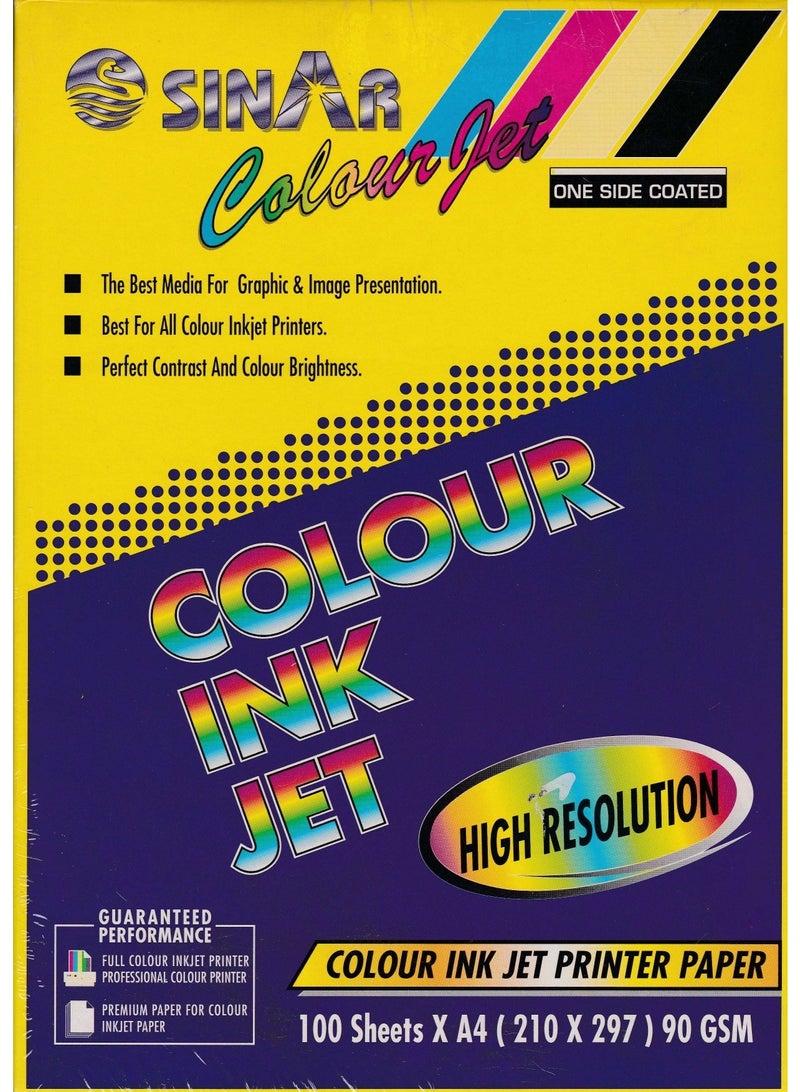 Sinar Colour Ink Jet Printer Paper 100 SheetsxA4(210X297)90GSM - Image 1