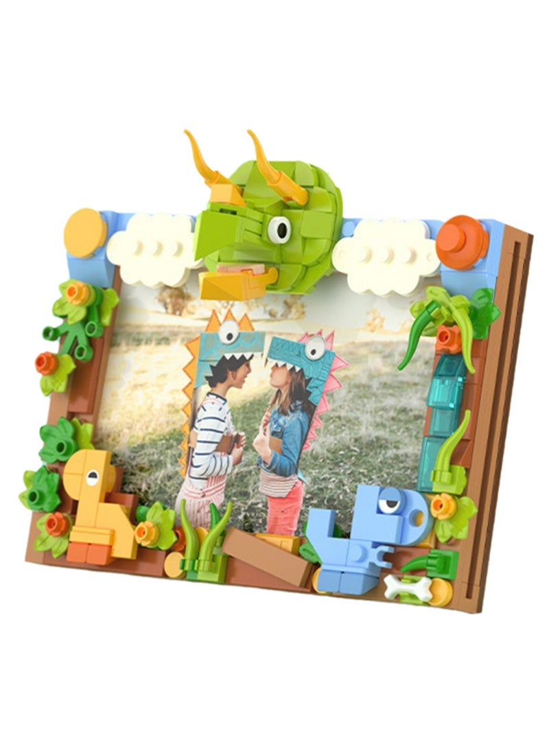 Curious Triceratops Photo Frame, Desktop Dinosaur Ornaments Building Blocks Toys, Children'S Educational Assembly Model Gifts  - Image 1