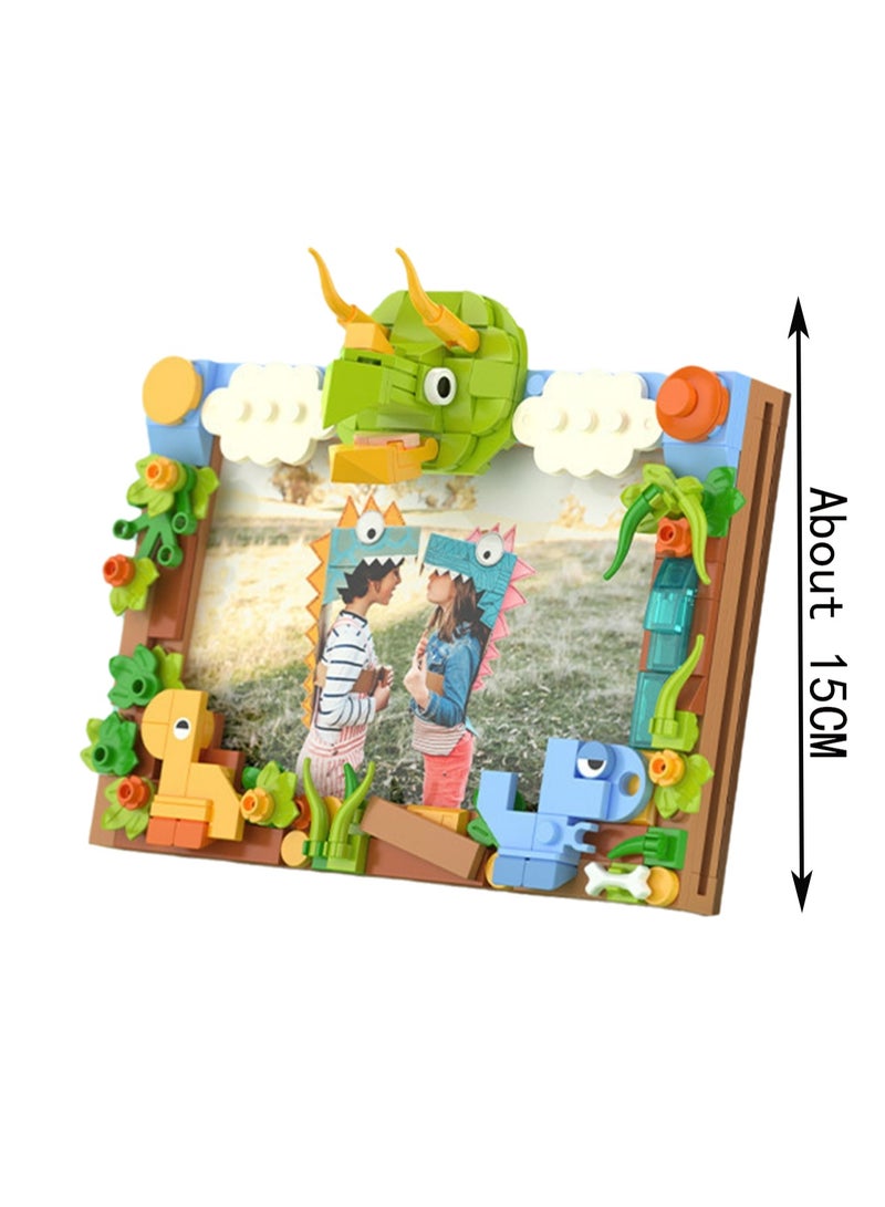 Curious Triceratops Photo Frame, Desktop Dinosaur Ornaments Building Blocks Toys, Children'S Educational Assembly Model Gifts  - Image 3