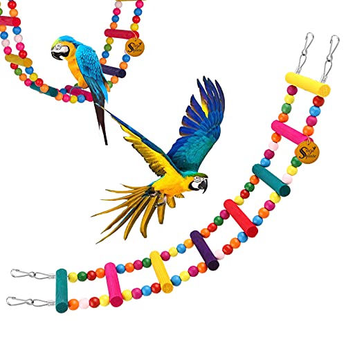 Sage Square 48cm/19 Inches Playful Natural Wood Bead Swing Flexible Colorful Ladder Toy for Birds,Cockatiels, Lovebirds, Budgerigars, Sun Conures, Finches, African Greys, Canaries, Cockatoos, Macaws, and Budgeris - Image 1
