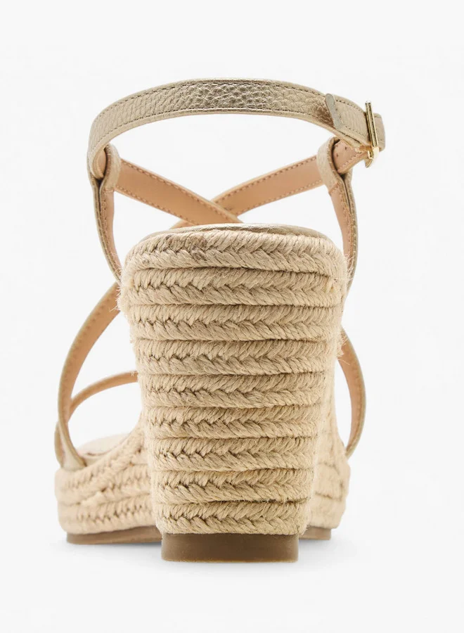Flora Bella By Shoexpress Textured Cross-Strap Wedge Heel Sandals with Hook and Loop Closure