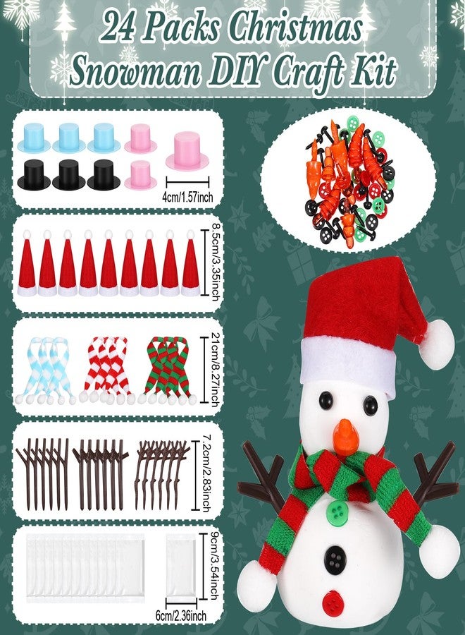 Poen 24 Pack Snowman Craft Kit Christmas DIY Craft Kit Build Decorating Snowman Modeling Clay Hats Buttons Scarfs Foam Balls Craft Supplies for Xmas - Image 2