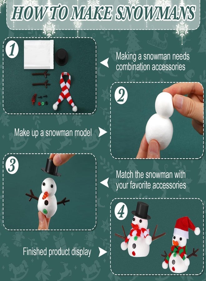 Poen 24 Pack Snowman Craft Kit Christmas DIY Craft Kit Build Decorating Snowman Modeling Clay Hats Buttons Scarfs Foam Balls Craft Supplies for Xmas - Image 4