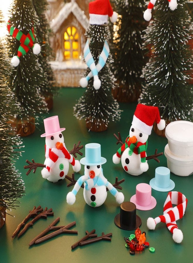 Poen 24 Pack Snowman Craft Kit Christmas DIY Craft Kit Build Decorating Snowman Modeling Clay Hats Buttons Scarfs Foam Balls Craft Supplies for Xmas - Image 5