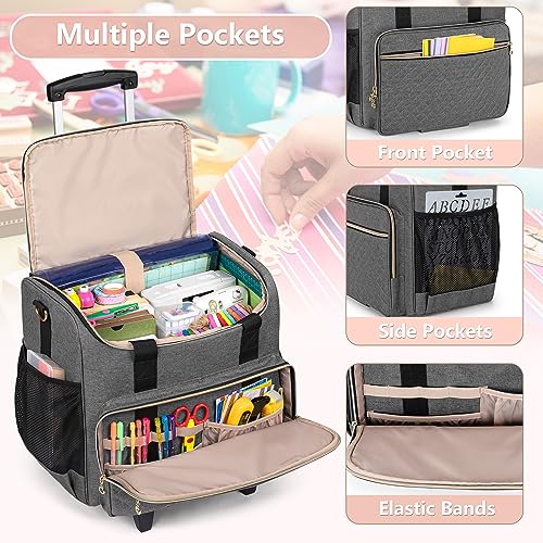 LUXJA Rolling Craft Bag with Pockets for 12 x 12 inch Scrapbook Album and Laptop, Rolling Scrapbook Tote with Detachable Dolly (Patent Pending), Gray - Image 3
