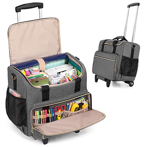 LUXJA Rolling Craft Bag with Pockets for 12 x 12 inch Scrapbook Album and Laptop, Rolling Scrapbook Tote with Detachable Dolly (Patent Pending), Gray - Image 1