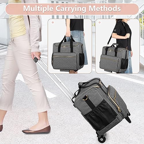LUXJA Rolling Craft Bag with Pockets for 12 x 12 inch Scrapbook Album and Laptop, Rolling Scrapbook Tote with Detachable Dolly (Patent Pending), Gray - Image 5