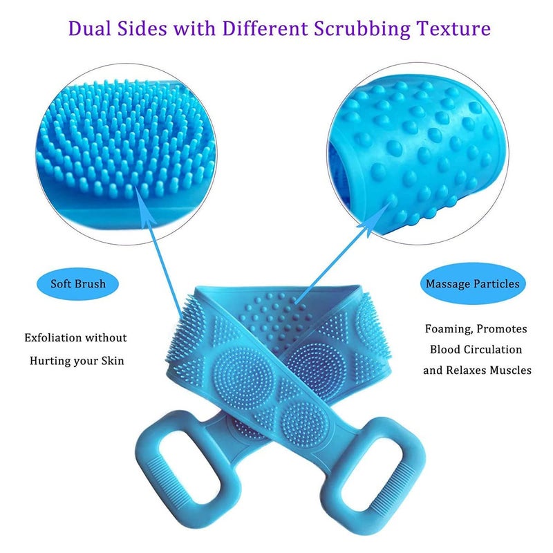 Avenn Avenn Silicone Body Back Scrubber Belt Double Side Bathing Brush for Skin Deep Cleaning Massage Dead Skin Removal Exfoliating Belt for Shower for Men Women Multicolor - Image 5