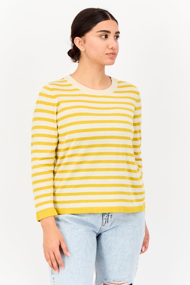 ONLY Women Crew Neck Long Sleeves Striped T-Shirt, Multicolor - Image 1