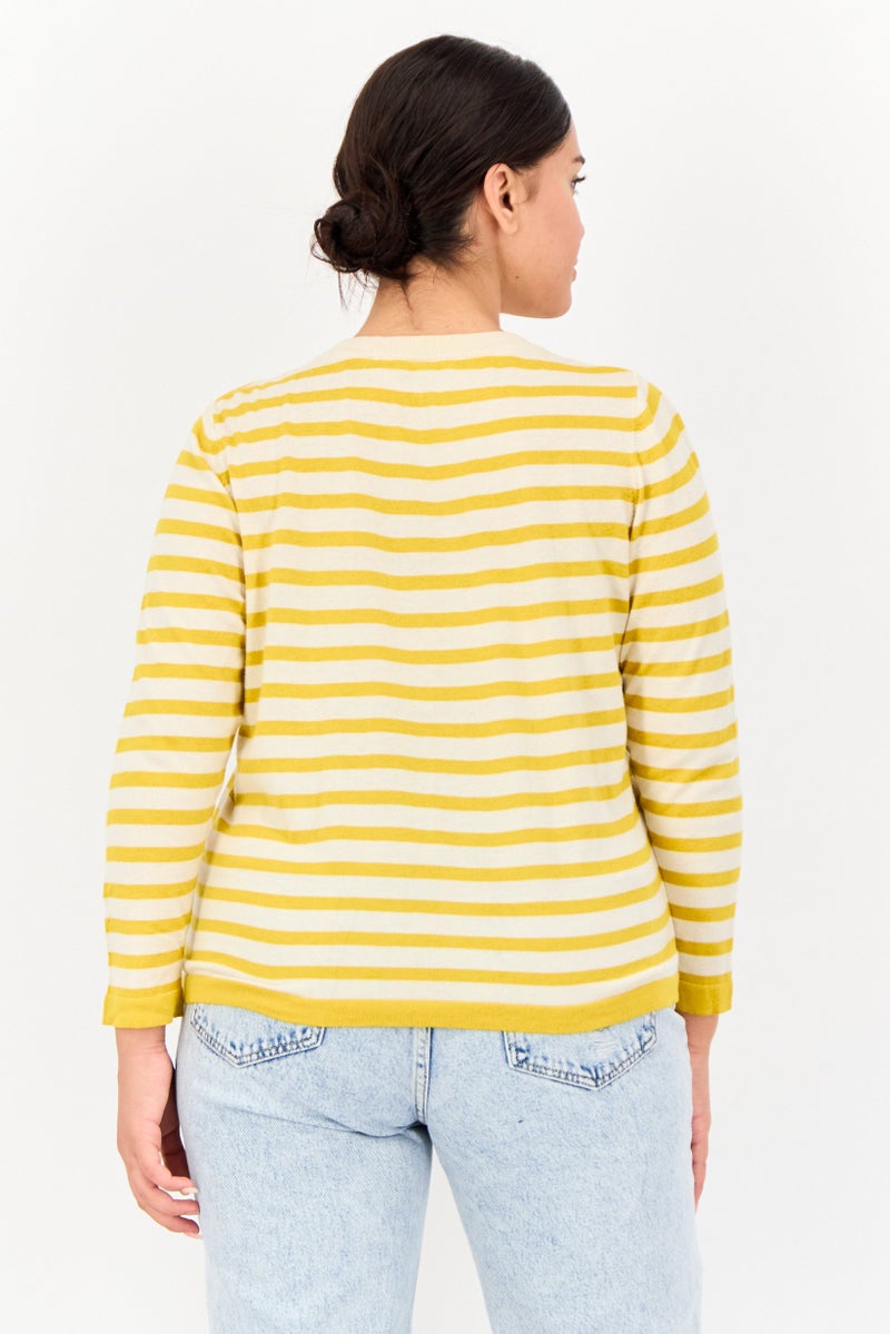 ONLY Women Crew Neck Long Sleeves Striped T-Shirt, Multicolor - Image 3