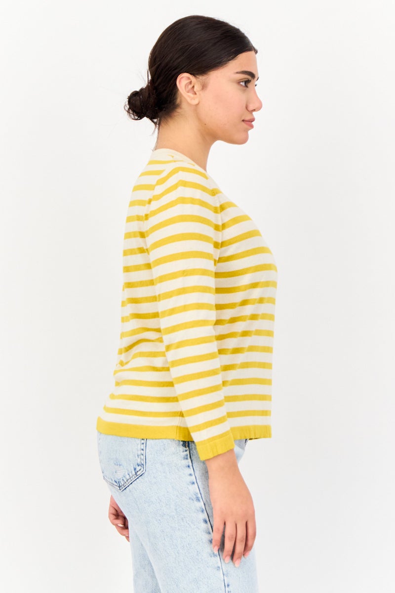 ONLY Women Crew Neck Long Sleeves Striped T-Shirt, Multicolor - Image 2