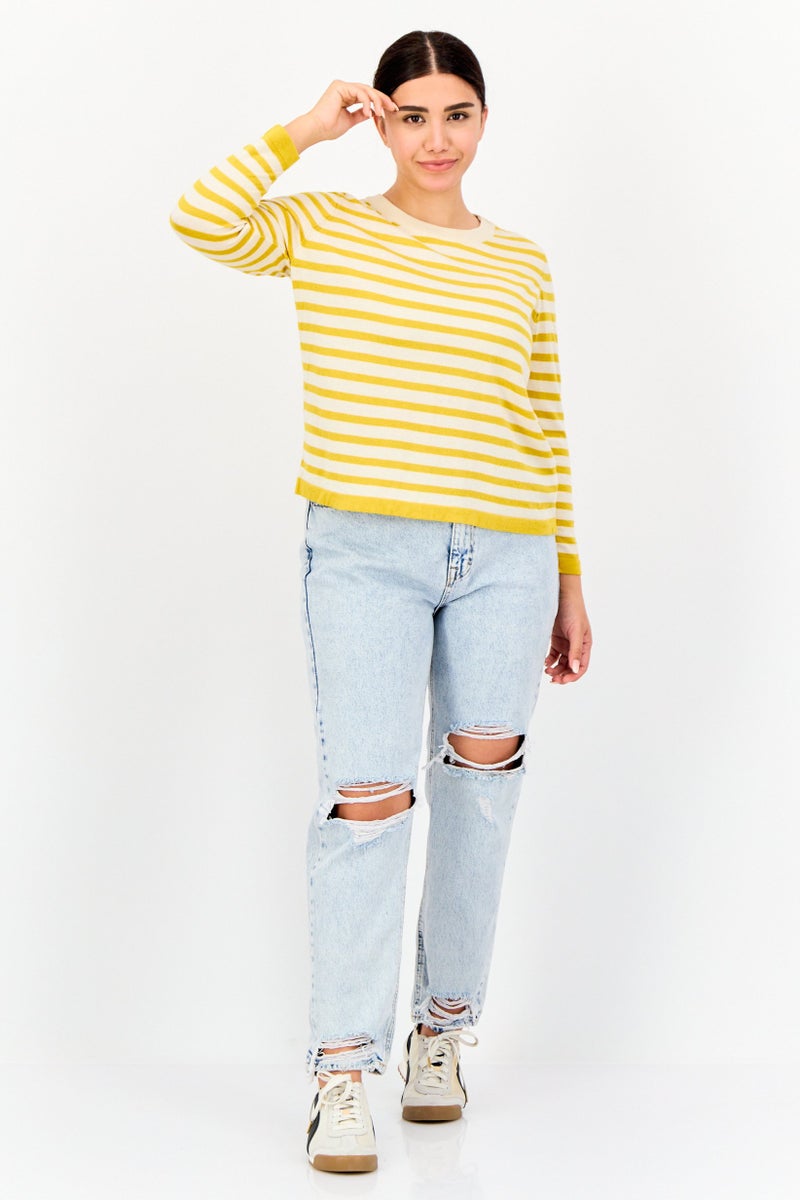 ONLY Women Crew Neck Long Sleeves Striped T-Shirt, Multicolor - Image 4