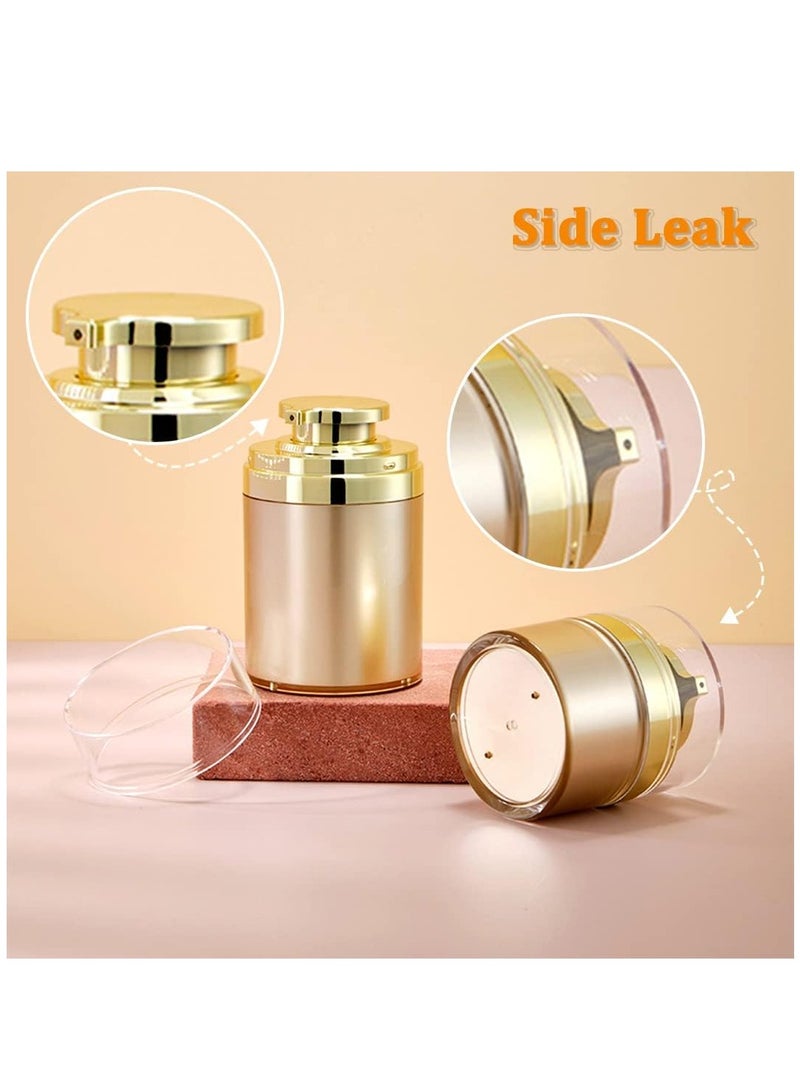 Excefore Golden Refillable Vacuum Pump Cream Jar Side Leaking 1.0 oz 30ml Empty Bottle Cosmetic Air Pump Jars Travel Containers Lotion Cream Dispenser for Creams Lotion Moisturizer, 3 Pack - Image 2