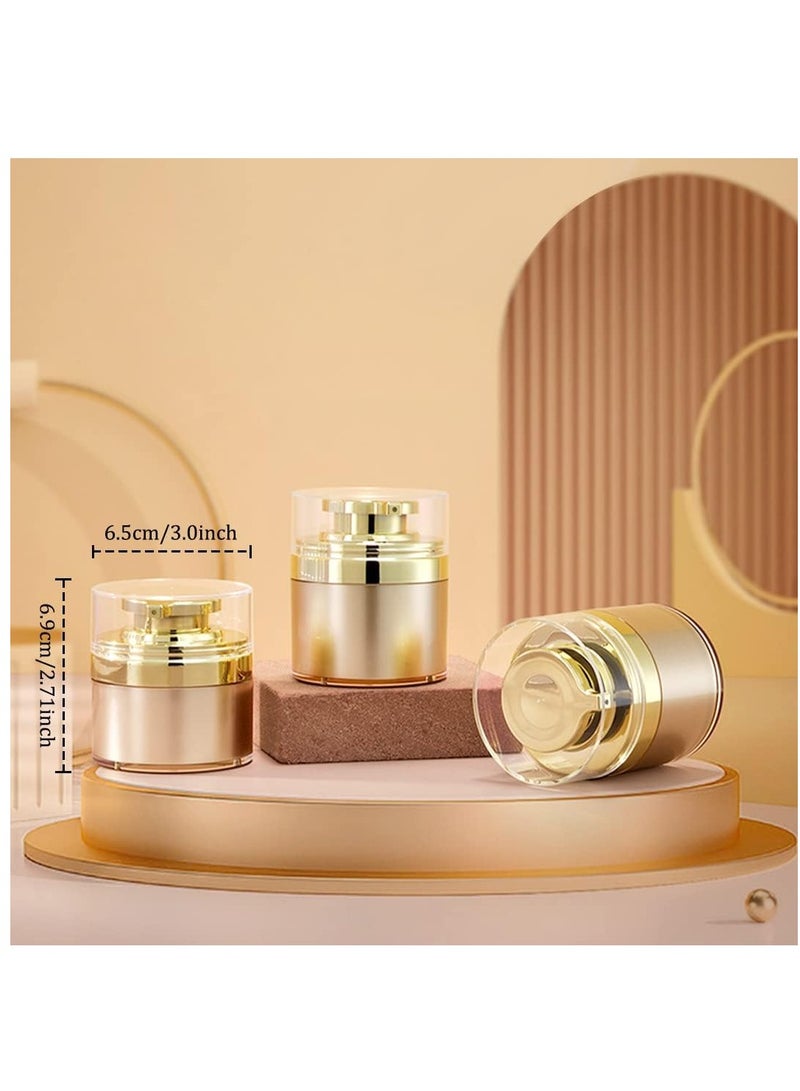Excefore Golden Refillable Vacuum Pump Cream Jar Side Leaking 1.0 oz 30ml Empty Bottle Cosmetic Air Pump Jars Travel Containers Lotion Cream Dispenser for Creams Lotion Moisturizer, 3 Pack - Image 5