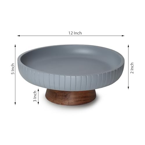 LAVAUK Mango Wood fruit bowl, Decorative gray bowl with natural finish pedestal | 12" dia | Dual tone look | Use as Centerpiece for kitchen counter or dining table | Wooden table decor|(Gray) - Image 4