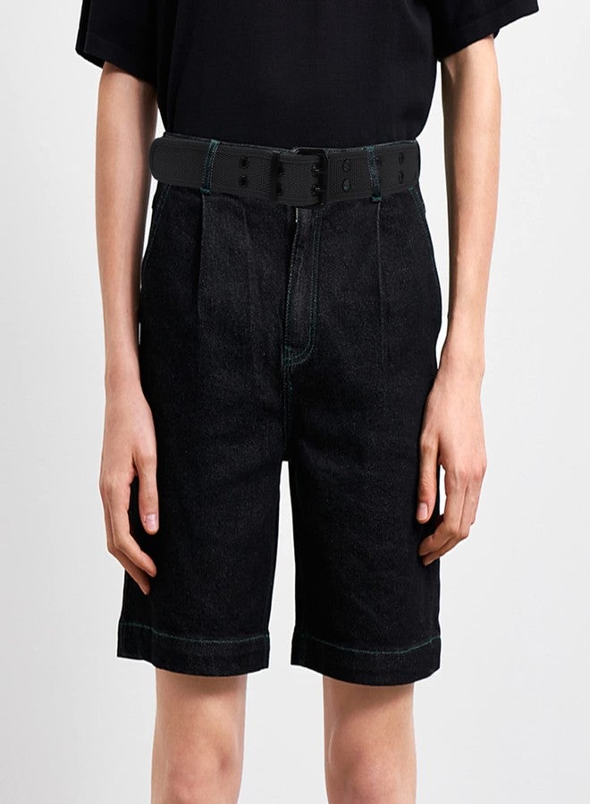 moonsix Canvas Web Belts for Men,Solid Color Casual Double Hole Grommet Belt,Black - Image 4