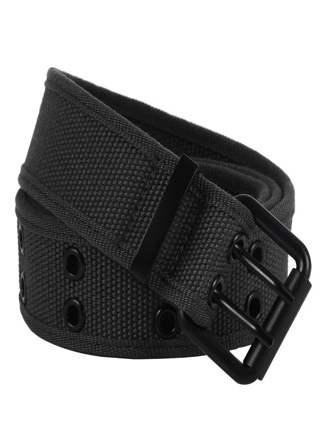 moonsix Canvas Web Belts for Men,Solid Color Casual Double Hole Grommet Belt,Black - Image 2