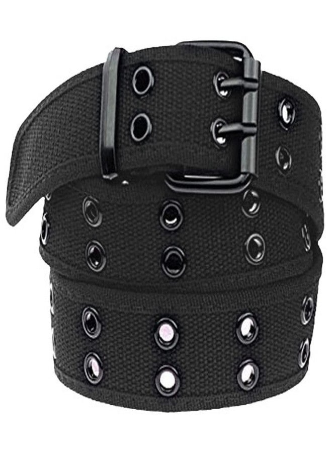 moonsix Canvas Web Belts for Men,Solid Color Casual Double Hole Grommet Belt,Black - Image 1