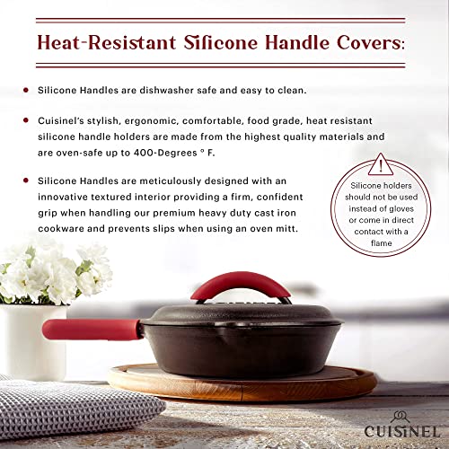 Cuisinel Cast Iron Skillet with Lid - 8"-inch Pre-Seasoned Covered Frying Pan Set + Silicone Handle and Lid Holders + Scraper/Cleaner - Indoor/Outdoor, Oven, Camping Fire, Grill Safe Kitchen Cookware - Image 5