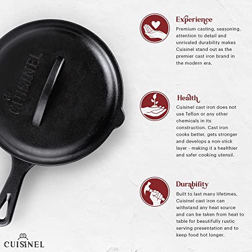 Cuisinel Cast Iron Skillet with Lid - 8"-inch Pre-Seasoned Covered Frying Pan Set + Silicone Handle and Lid Holders + Scraper/Cleaner - Indoor/Outdoor, Oven, Camping Fire, Grill Safe Kitchen Cookware - Image 3