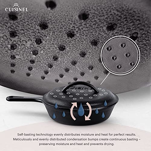 Cuisinel Cast Iron Skillet with Lid - 8"-inch Pre-Seasoned Covered Frying Pan Set + Silicone Handle and Lid Holders + Scraper/Cleaner - Indoor/Outdoor, Oven, Camping Fire, Grill Safe Kitchen Cookware - Image 4
