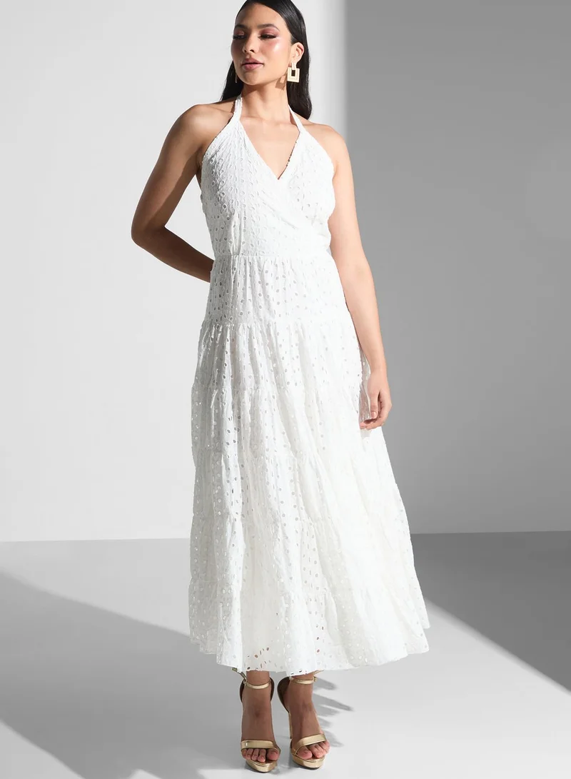 Golden Apple Embroidery Halter Neck Dress