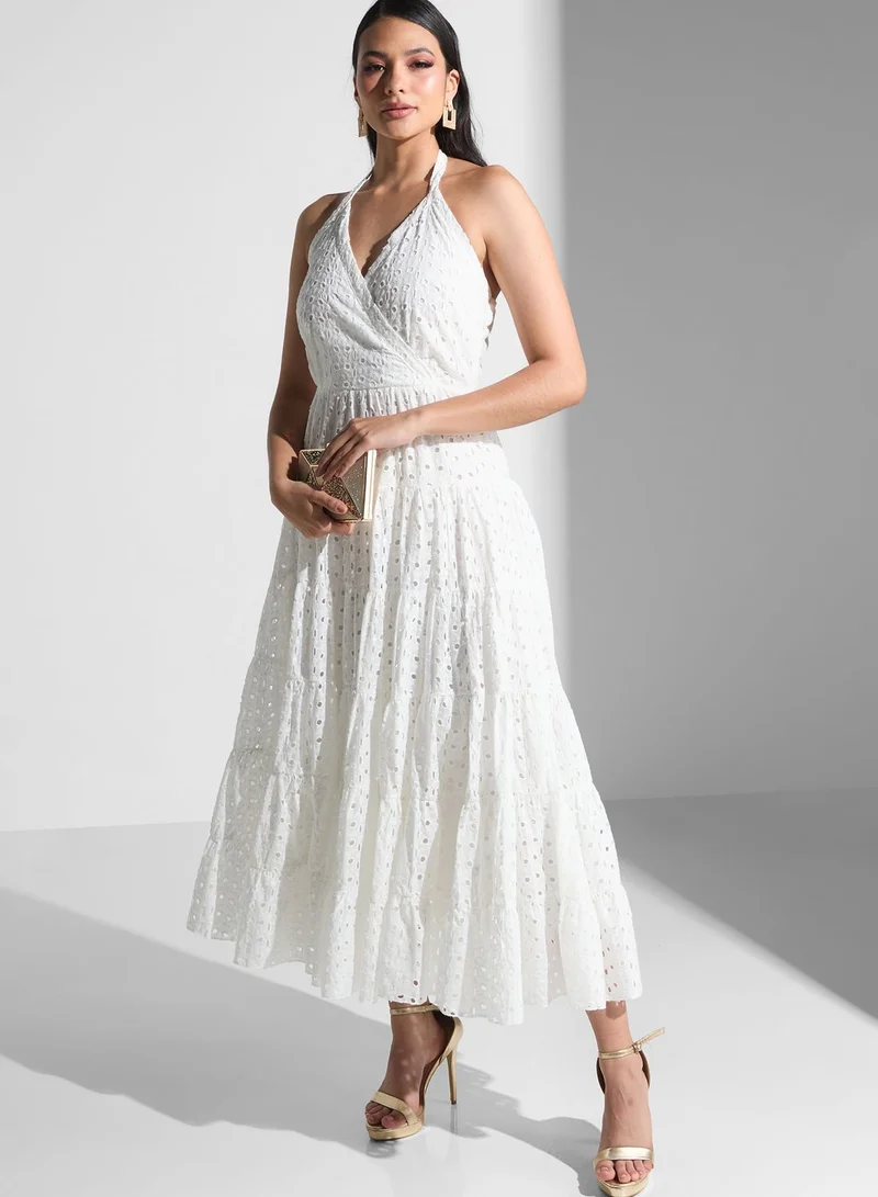 Golden Apple Embroidery Halter Neck Dress