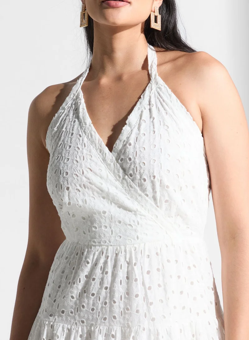 Golden Apple Embroidery Halter Neck Dress