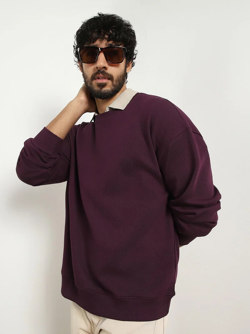 NOBERO Men's Oversized Cotton Crew Neck Sweatshirt