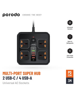 Multi-Port Super HUB 2 Type-C and 4 USB-A - Black