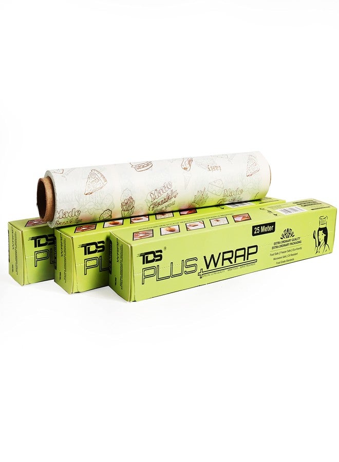 TDS PLUS WRAP ورق تغليف الزبدة TDS PLUS WRAP بطول 25 متر للمطبخ، تغليف الطعام، الطبخ، الخبز، يحافظ على الطعام دافئًا وطازجًا (بني) (عبوة من 3 قطع) - Image 1