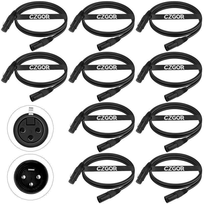 Czgor DMX Cable 6.5 ft, 10 Pack Flexible 3 Pin XLR Male to Female Cable Wire for Stage Lighting Signal XLR Connection Stage Light Wire for Par Light Moving Head Spotlight Input & Output - Image 1