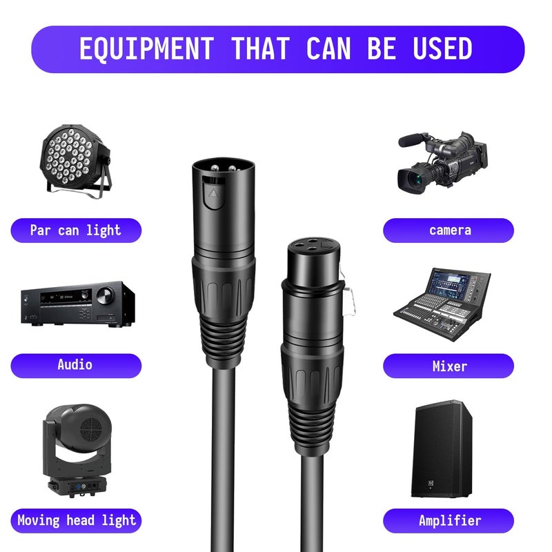 Czgor DMX Cable 6.5 ft, 10 Pack Flexible 3 Pin XLR Male to Female Cable Wire for Stage Lighting Signal XLR Connection Stage Light Wire for Par Light Moving Head Spotlight Input & Output - Image 4