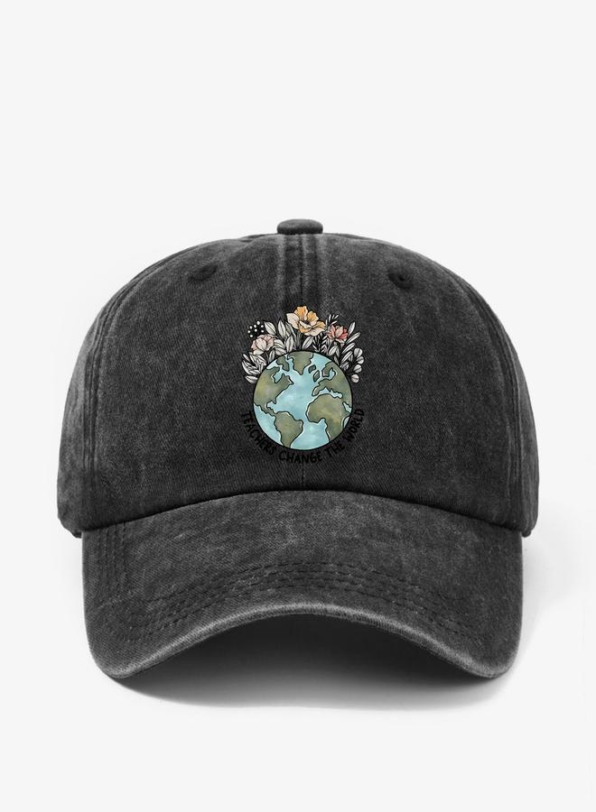 Take Two Grey Graphic Print Baseball Cap - Image 1