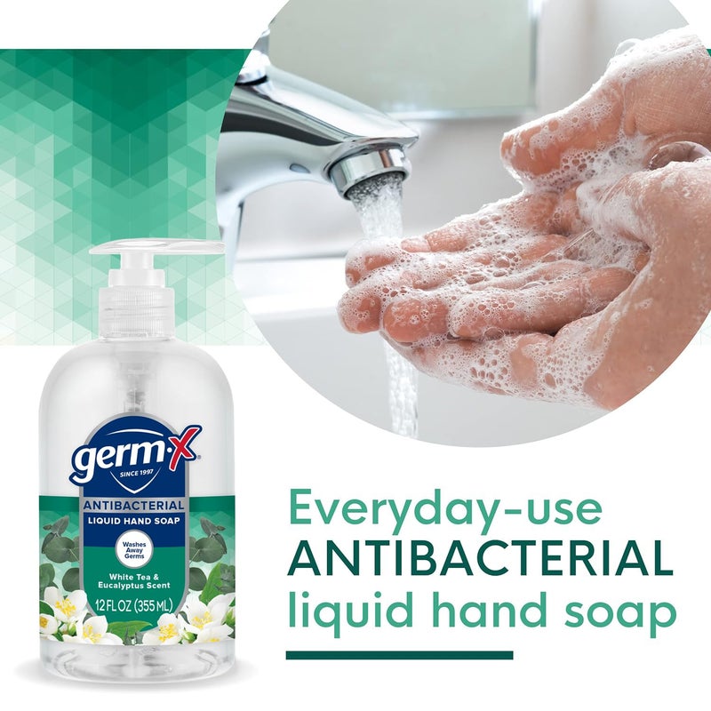 Germ-X Antibacterial Hand Soap, 12 Oz (Pack 4), Moisturizing Liquid Hand Wash for Kitchen or Bathroom, pH Balanced & Dermatologist Tested, White Tea & Eucalyptus Scent, Pump Bottle - Image 3