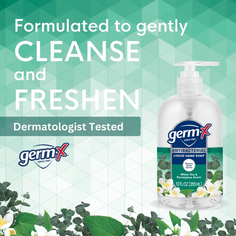 Germ-X Antibacterial Hand Soap, 12 Oz (Pack 4), Moisturizing Liquid Hand Wash for Kitchen or Bathroom, pH Balanced & Dermatologist Tested, White Tea & Eucalyptus Scent, Pump Bottle - Image 4