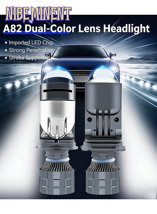 NIBEMINENT A82 H4 LED Headlight Bulbs with Fish Eye Projector Lens, Dual Color White & Yellow Hi/Lo Beam, 7000LM Super Bright All-in-One LED Headlamp Conversion Kit, 9-36V Wide Voltage Plug & Play for Cars Motorcycles - Image 2