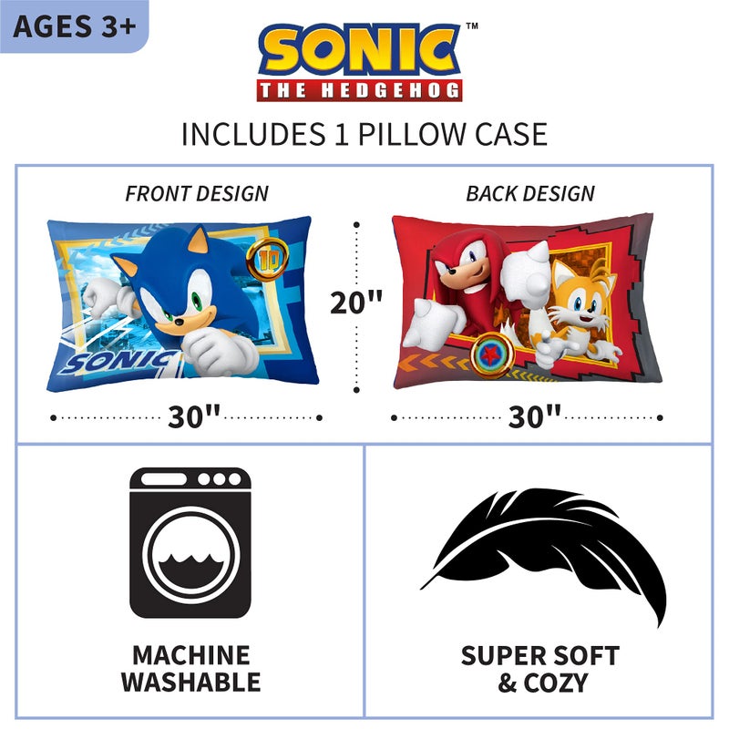 Franco Kids Bedding Super Soft Microfiber Reversible Pillowcase, 20 in x 30 in, Sonic The Hedgehog - Image 3