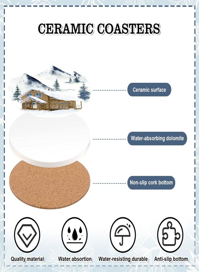 وولاين مجموعة قواعد أكواب "عيد ميلاد سعيد" من والين، 4 قطع، قواعد أكواب زرقاء بألوان مائية، قواعد أكواب سيراميك ماصة بتصميم غزال عيد الميلاد، قاعدة أكواب شتوية لتزيين طاولة المطبخ والمنزل - Image 3