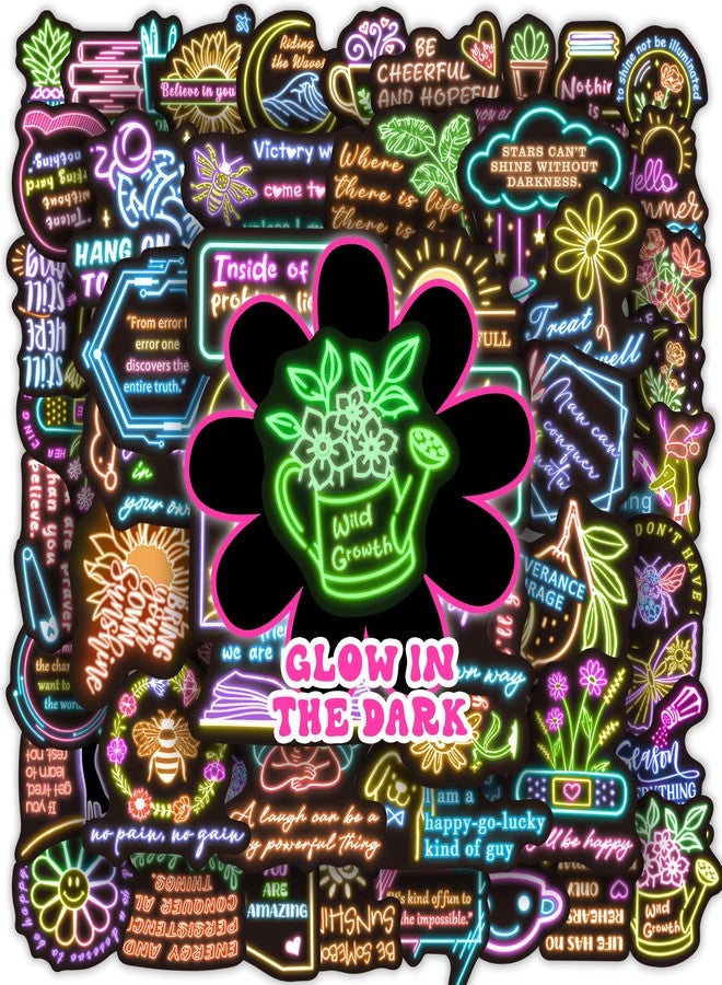 Robmoda 50 Pcs Inspirational Quotes Stickers for Kids Glow in The Dark, Neon Sticker for Water Bottle, Vinyl Waterproof Laptop Decals for Teens Girls Boys, Students Adults Sticker Pack - Image 1